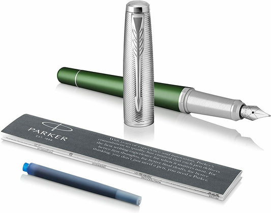 Parker Urban Premium Green Fountain Pen - Füllfederhalter M + 2x Patrone blau