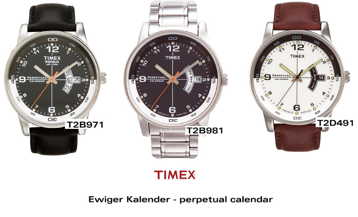 Timex Ersatzarmband T2D491 Ewiger Kalender hochwertiges Ersatzband Leder 20mm