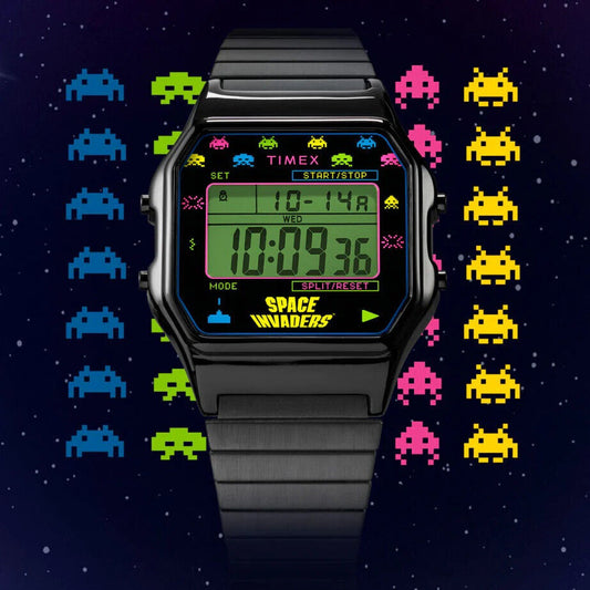 Timex TW2V39900 T80 X Space Invaders - Edelstahlband schwarz - Ø34mm
