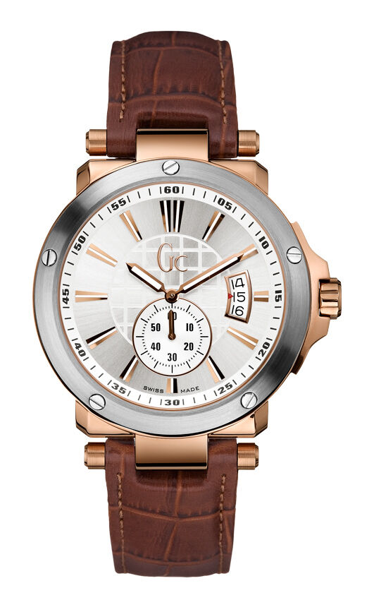 GUESS GC-1 Sweep X65007G1S Herrenuhr - Edelstahlgehäuse, braunes Lederarmband