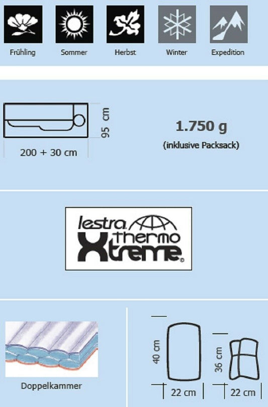 lestra Tundra Schlafsack TRAIL Serie Steppdeckenschlafsack mit Kapuze 95cm breit