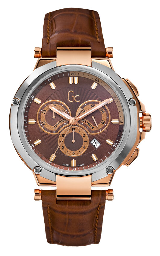 GUESS Gc X66002G4S GC-4 Executive Herrenuhr rotgold Edelstahlgehäuse, Lederband