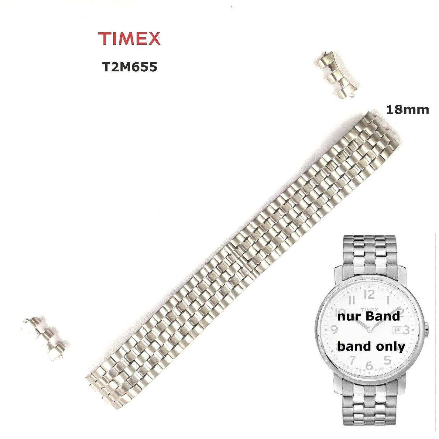 Timex Ersatzarmband Flexband T2M655 EASY READER - Edelstahl Herren silber 18mm