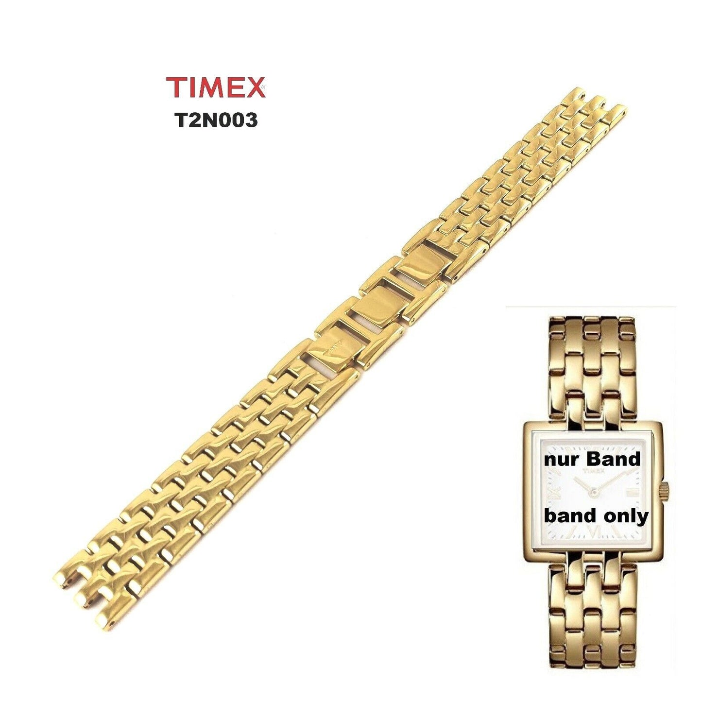 Timex Ersatzarmband für T2N003 PG Damen - Edelstahlband Ersatzband gold 16mm