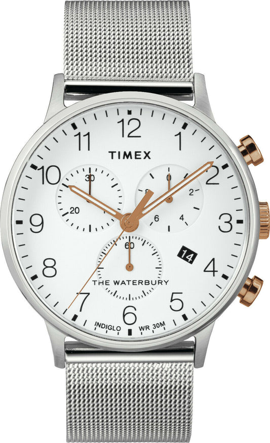 Timex Waterbury Chronograph TW2T36700 - Herrenuhr Edelstahl - Meshband Milanaise