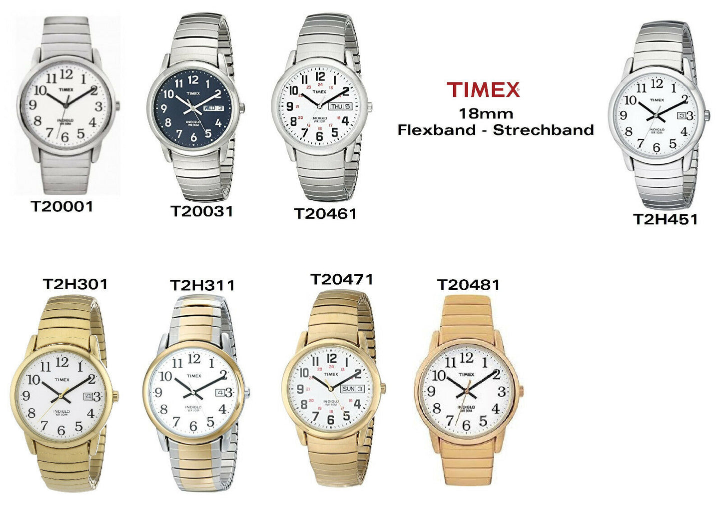 Timex Ersatzarmband T2H301 Flexband Strechband Ersatzband 18mm - T20481 & T20471