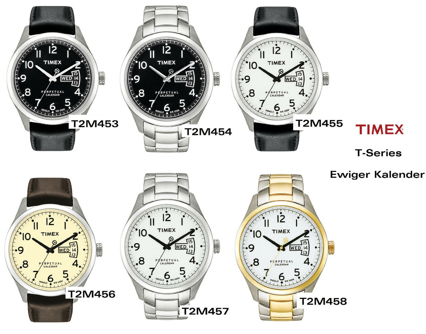Timex Ersatzarmband T2M453 & T2M455 T-Series Ewiger Kalender - fit T2M454 T2M458