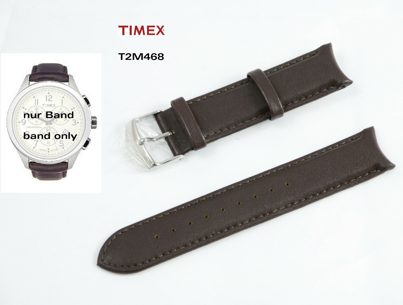 Bracelet Timex T2M468 En Cuir Marron – Largeur 20 Mm – Pour Chronographe T2M468 – Neuf Avec étiquettes