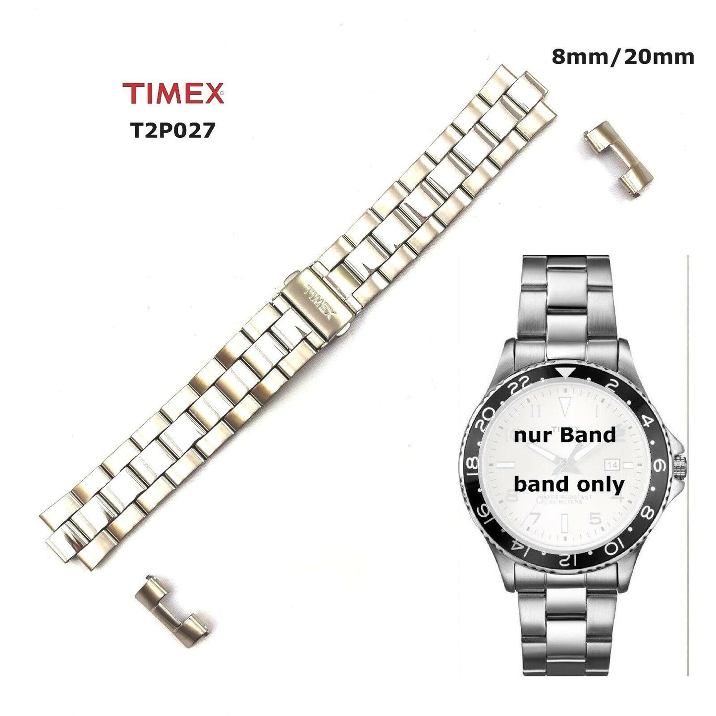 Timex Ersatzarmband T2P027 Kaleidoskop - passt T2P028 - Ersatzband Edelstahl