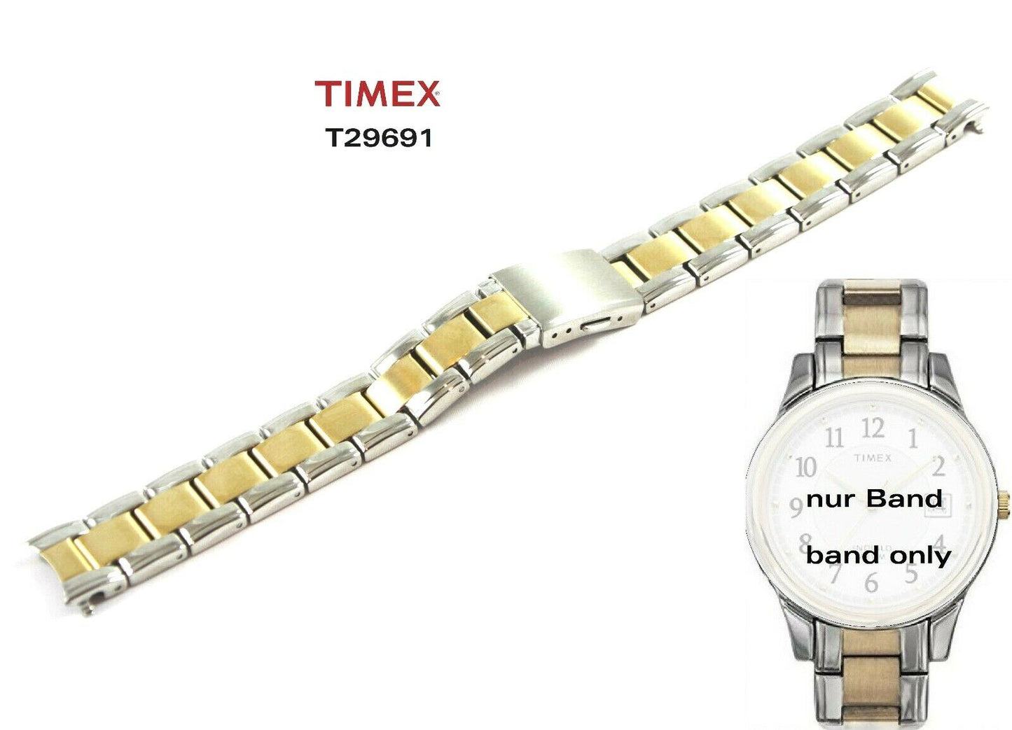 Timex Ersatzarmband T29691 Classic Uhr - Ersatzband Uhrband 16mm Edelstahl