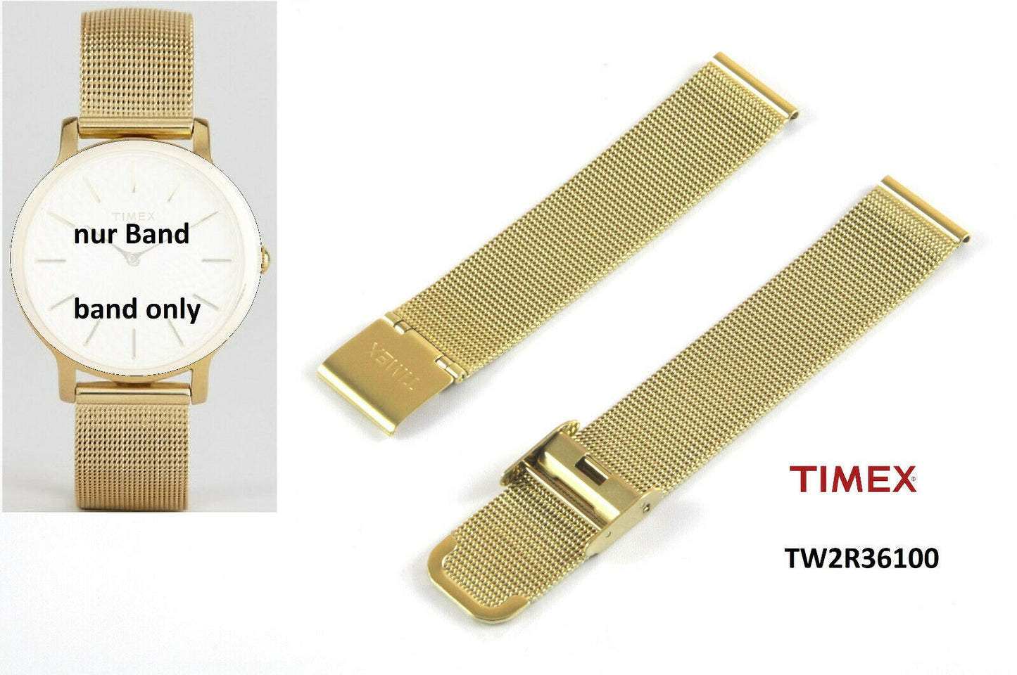 Timex Ersatzarmband TW2R36100 Metropolitan Milanaise - Ersatzband 16mm Edelstahl