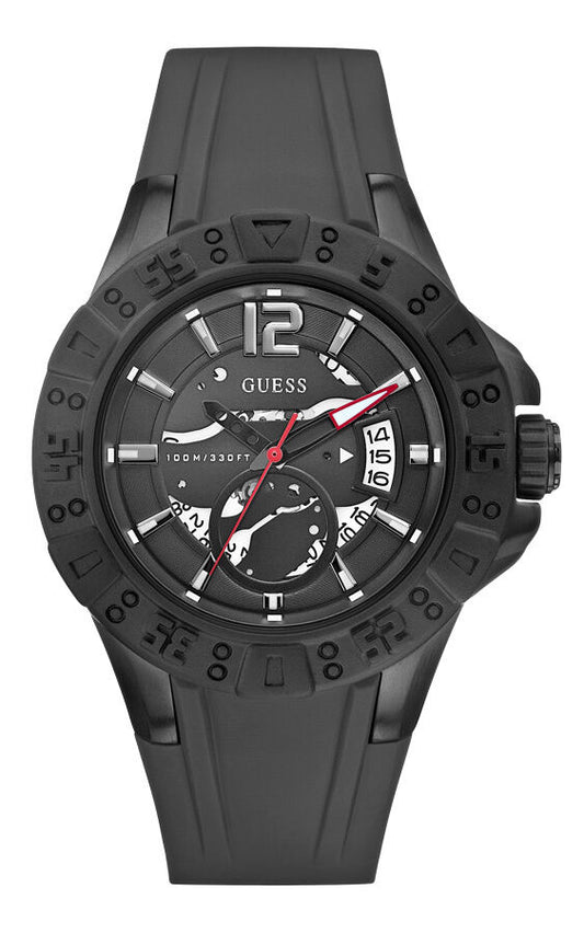 GUESS W0034G3 Herrenuhr Magnum - geschmeidiges Silikonband schwarz