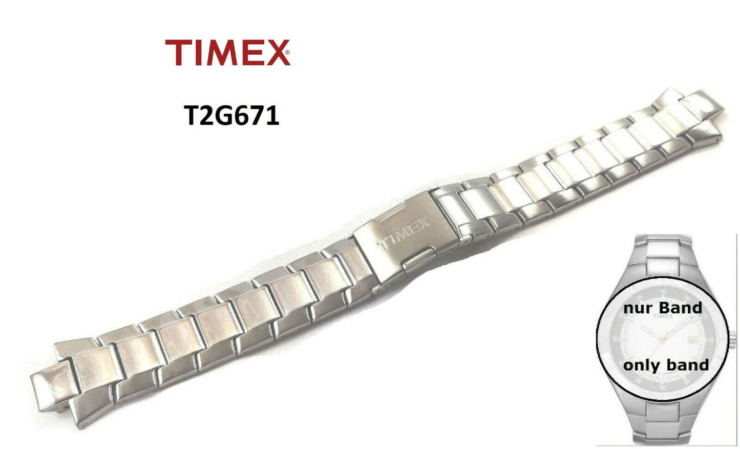 Timex Ersatzarmband T2G671 Classic Edelstahl Ersatzband 10/24mm - T2G681 T2G701