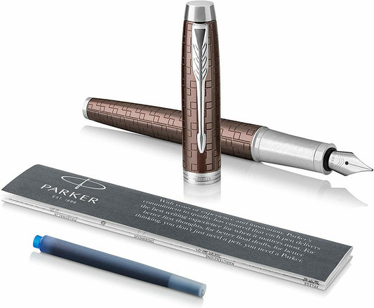 Parker IM Premium Brown Chrome Trim Fountain Pen - Füllfederhalter M, Tinte blau