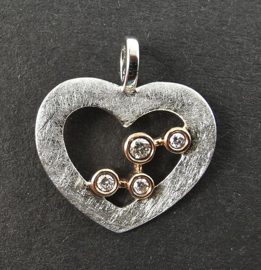 VIVA Anhänger Weiß/Rotgold 9 kt - Herz, Gewicht 1,2 gr, Brillanten 0,06 ct w/si