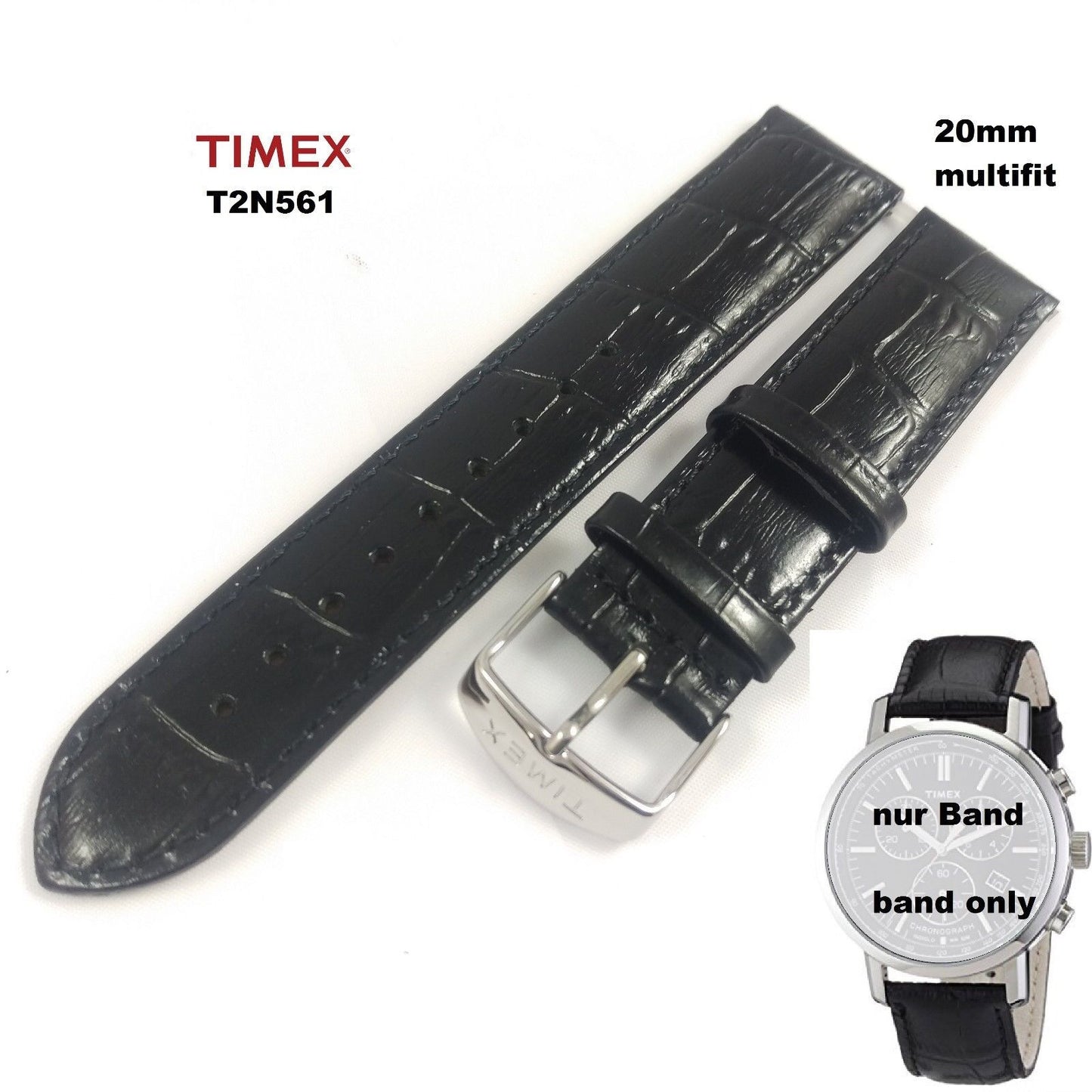 Timex Ersatzarmband T2N561 Dress Sport Chronograph Hochwertiges Leder Ersatzband