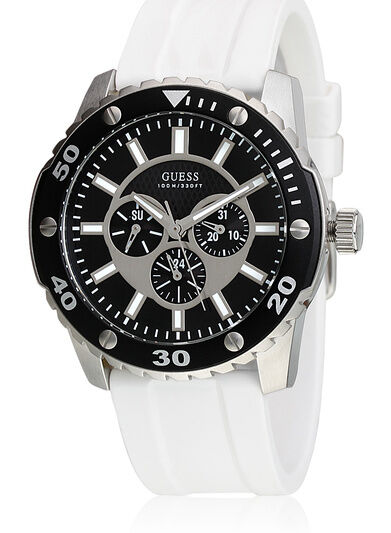 GUESS W10616G2 XL WEB HerrenUhr Analog Quarz Silikonband weiß