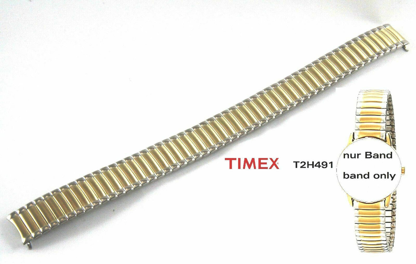 Timex Ersatzarmband für T2H491 Flexband Strechband Damen zweifarbig silber/gold