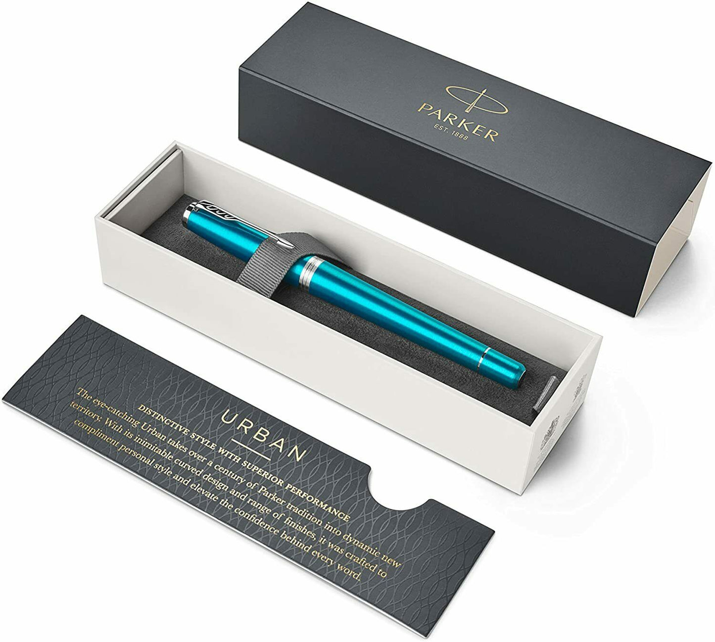 Parker Urban Vibrant Blue Chrome Trim - Fountain Pen - medium - 2x Patrone blau