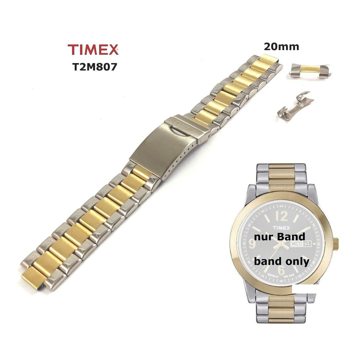 Timex Ersatzarmband T2M807 Classics Fashion Herren - Ersatzband 20mm Edelstahl