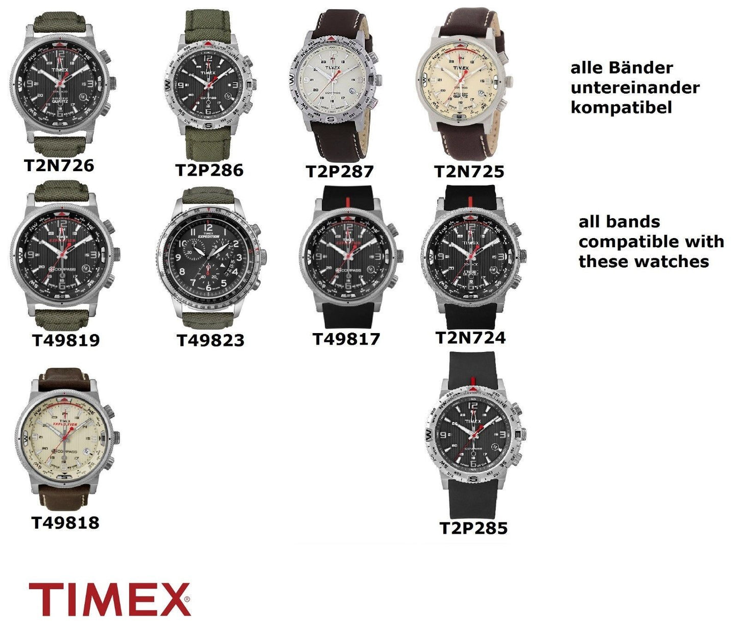 Timex Ersatzarmband T2P286 E-Compass IQ Original Ersatzband 22mm - T2N724 T49819