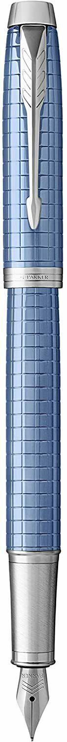 Parker IM Premium Blue Chrome Trim Fountain Pen Füllfederhalter M, 2x Tinte blau