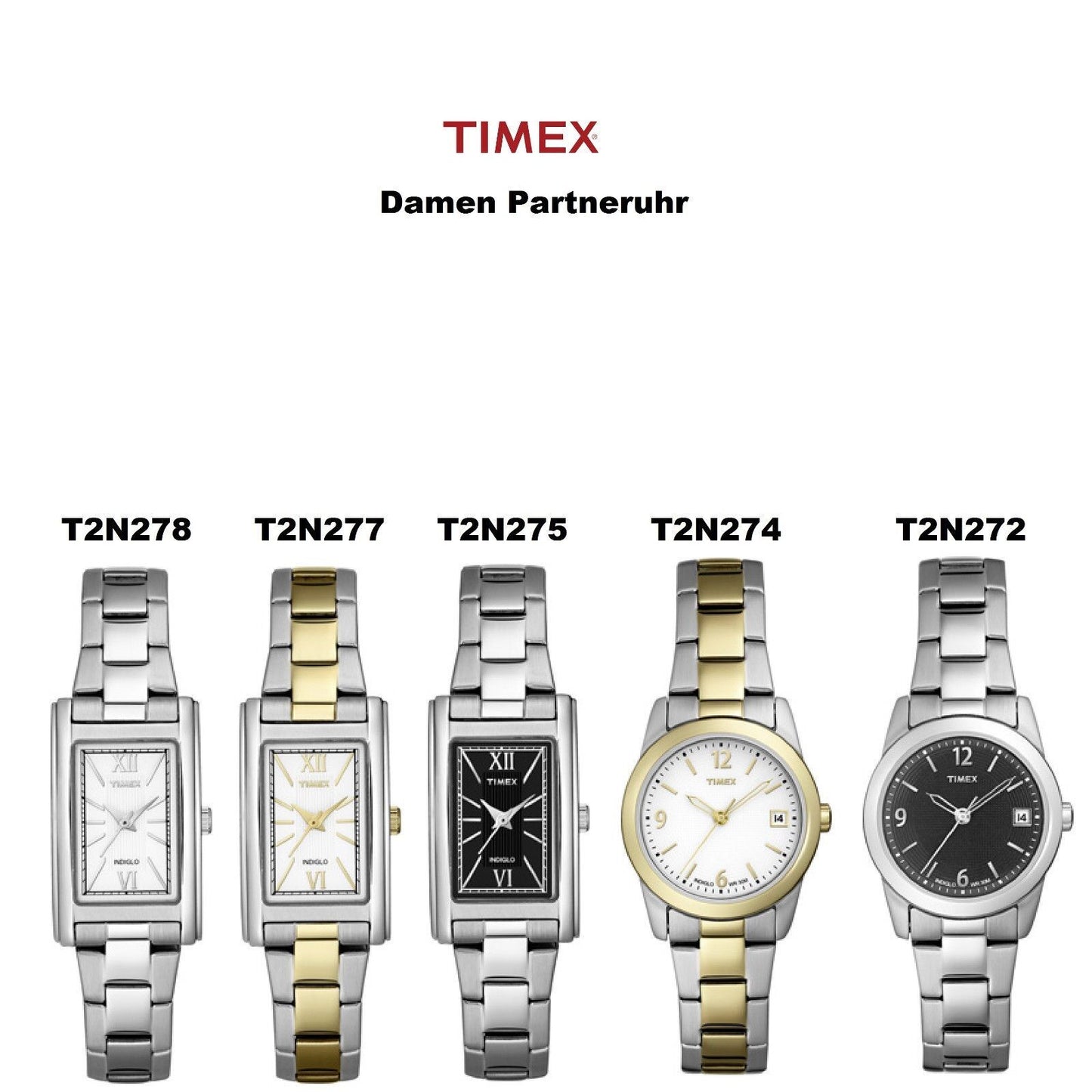 Timex Ersatzarmband T2N272 & T2N275 & T2N278 Damen Partneruhr fits T2N274 T2N277