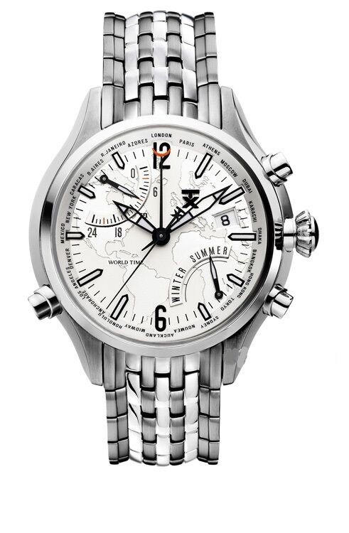 TIMEX TX WORLDTIME 500 SERIE T3B821 (Edelstahlband, Zifferblatt weiß)