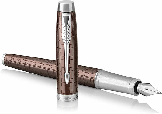 Parker IM Premium Brown Chrome Trim Fountain Pen - Füllfederhalter M, Tinte blau