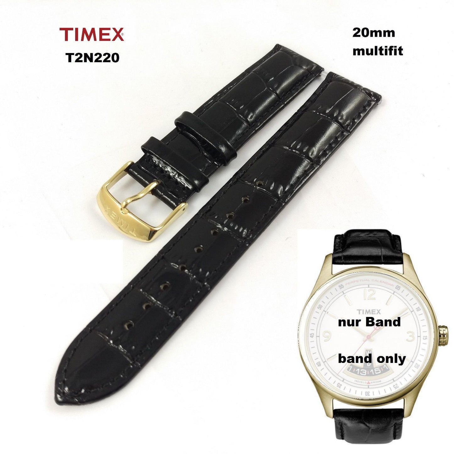 Timex Ersatzarmband T2N220 T-Series Ewiger Kalender - hochwertiges Leder - 20mm