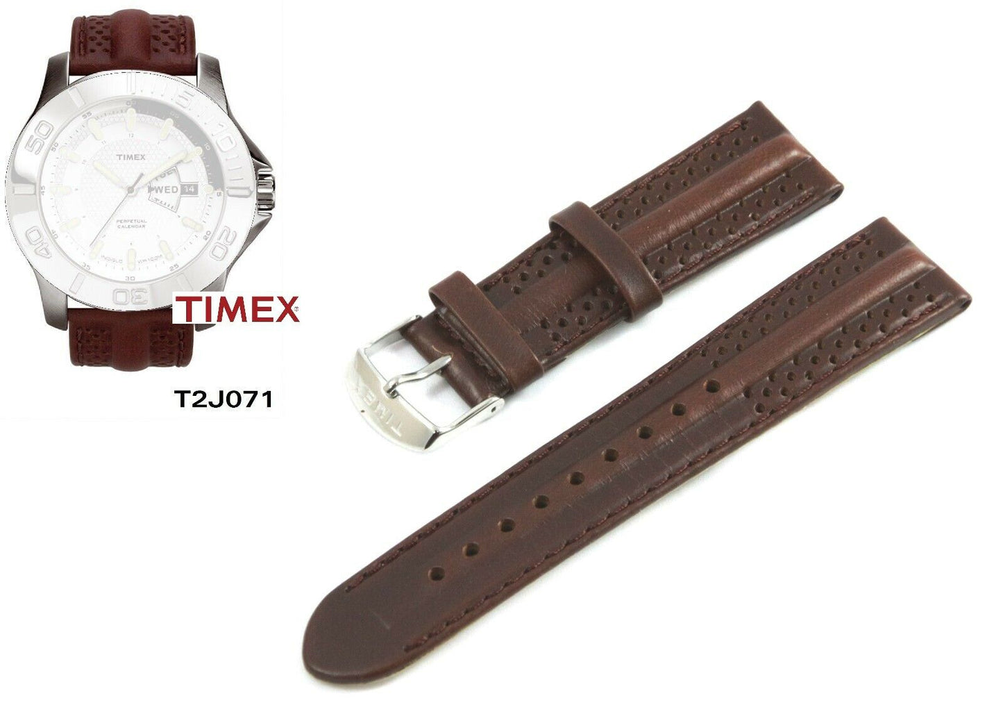 Timex Ersatzarmband T2J071 Ewiger Kalender 22mm Leder passt T2J081 T2J891 T2J881