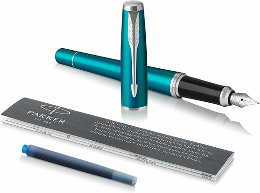 Parker Urban Vibrant Blue Chrome Trim - Fountain Pen - medium - 2x Patrone blau
