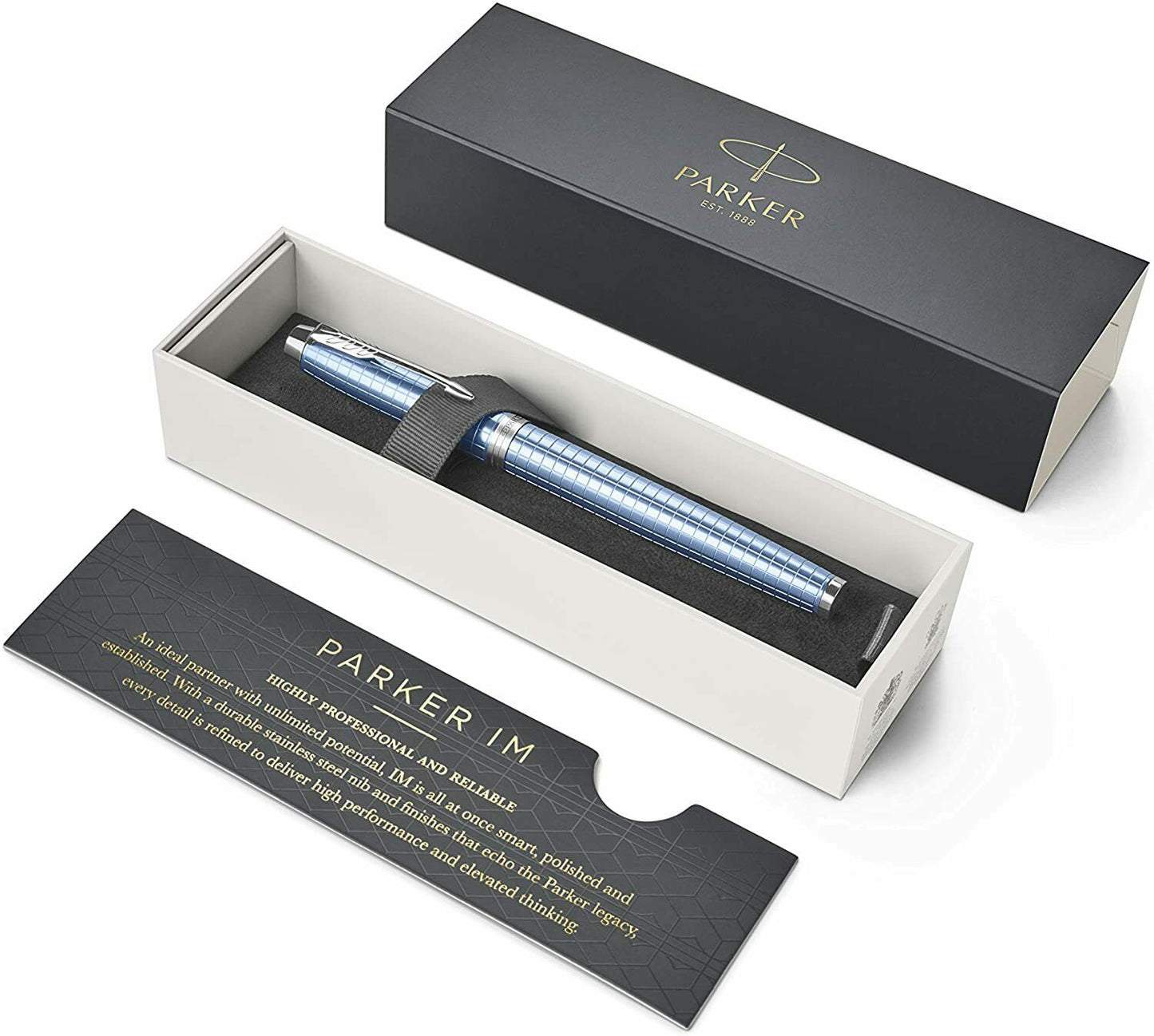 Parker IM Premium Blue Chrome Trim Fountain Pen Füllfederhalter M, 2x Tinte blau