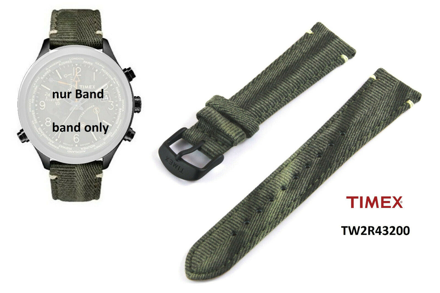 Timex Ersatzarmband TW2R43200 Waterbury World Time - 20mm universal Leder/Textil