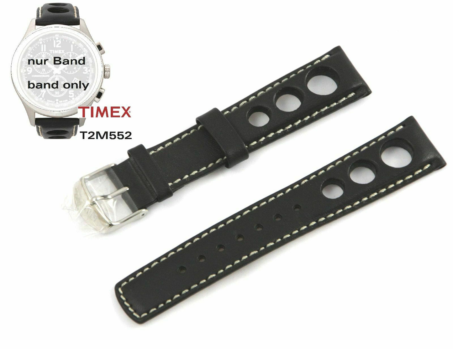 Timex Ersatzarmband T2M552 T Series Chronograph Racing - 20 mm Lederband schwarz