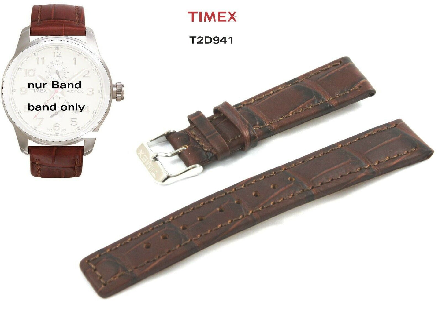 Timex Ersatzarmband T2D941 Automatic Leder 20mm Ersatzband T2D951 T2D931 T2D921