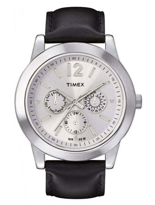 TIMEX Klassische Herrenuhr (Lederarmband schwarz Zifferblatt silber) T2M809