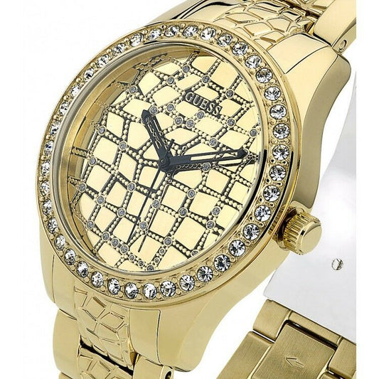 GUESS W0236L2 Damenuhr Croco Glam - Edelstahl gold poliert