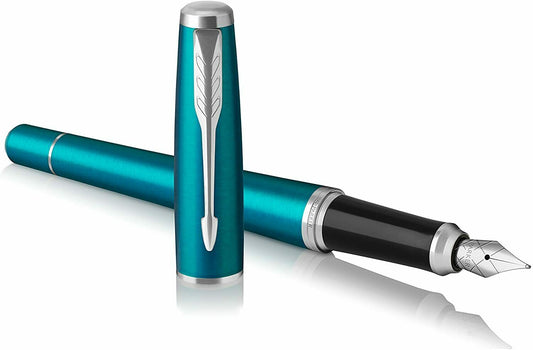 Parker Urban Vibrant Blue Chrome Trim - Fountain Pen - medium - 2x Patrone blau