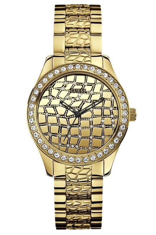 GUESS W0236L2 Damenuhr Croco Glam - Edelstahl gold poliert