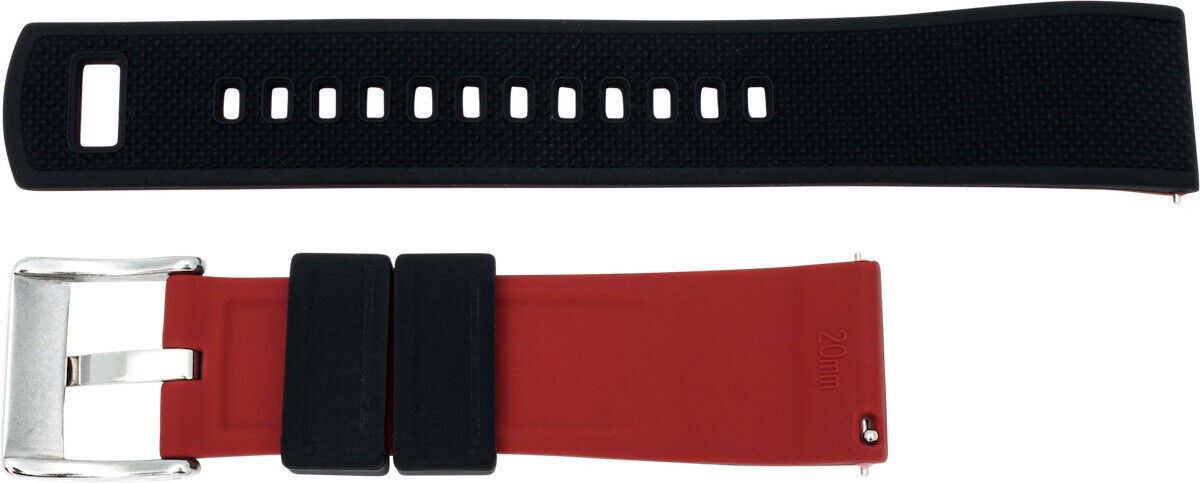 Pebro Uhren Ersatzarmband Silikon schwarz/rot 20mm mit Quick-Release Federstegen