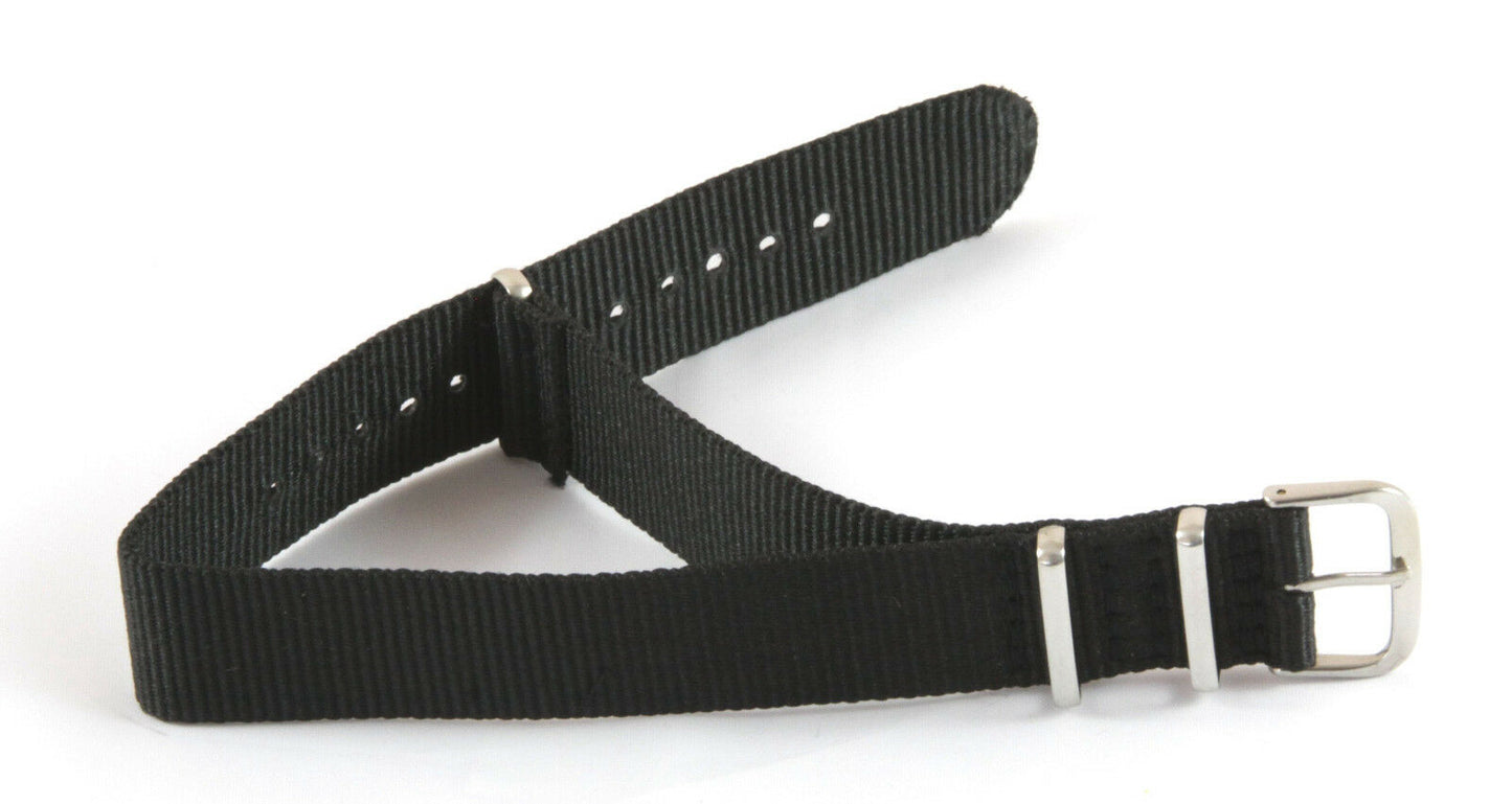 Textil Ersatzband Uhrenarmband Durchzugsband schwarz  - 16mm, 18mm, 20mm, 22mm