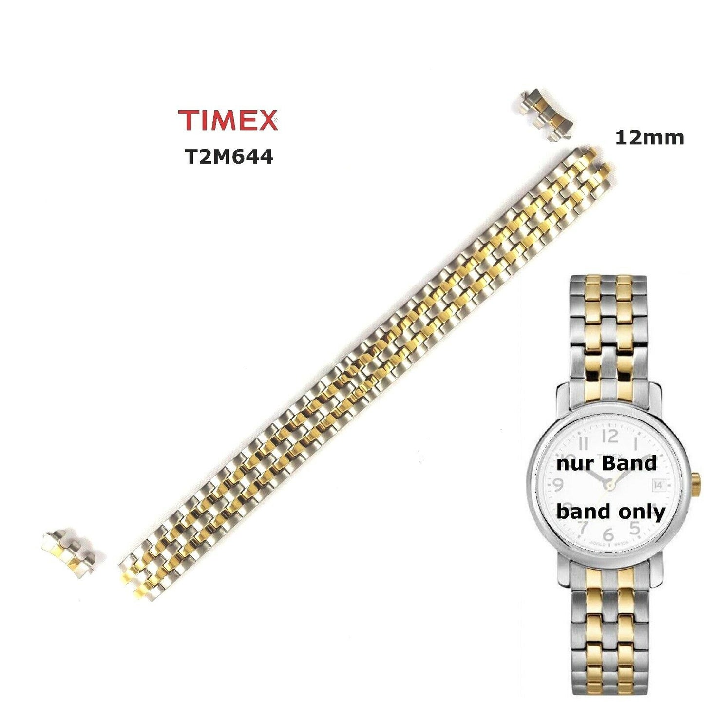 Timex Ersatzarmband Flexband T2M644 EASY READER - Damen silber/gold 12mm Flex