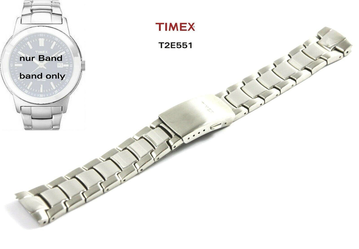 Timex Ersatzarmband T2E551 Klassik - Ersatzband Edelstahl Uhrband silber 20mm