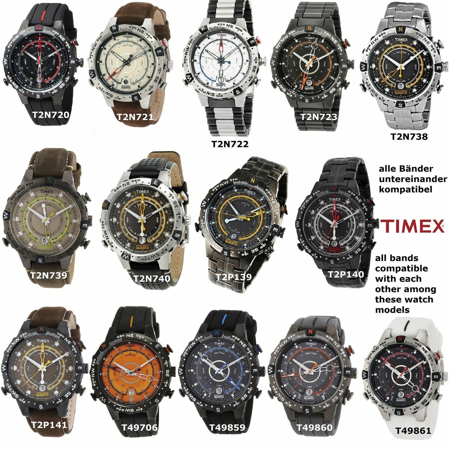 Timex Ersatzarmband T49861 Ersatzband Uhrband E-Tide & Temp fits T2N740 T2N723