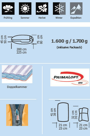 lestra Mont Blanc M Schlafsack Mumienschlafsack Adventure Serie - 200cm 1450g