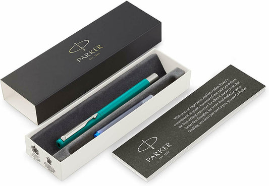 Parker Vector Fountainpen Füllfederhalter Türkis mit Chrom Größe M - blaue Tinte